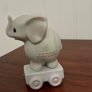 Precious Moments Birthday train year 4 Adorable Elephant Figurine on Wheels